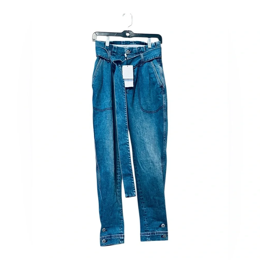 Something Navy June Tie Waist Denim Jeans High Rise Medium Wash Size 0